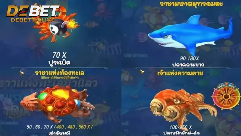 ตารางอัตราการจ่ายรางวัล และประเภทของปลา